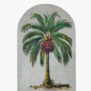 Date palm UV printed mosaic wall art with textured stone tile surface