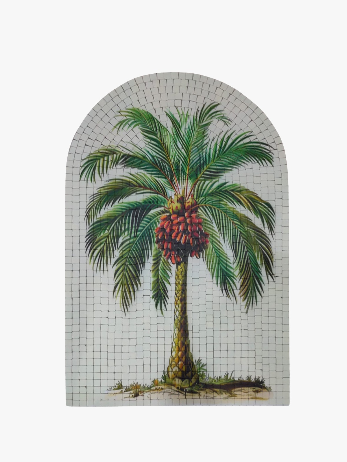 Date palm UV printed mosaic wall art with textured stone tile surface