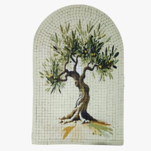 Olive Tree UV printed mosaic wall art with textured stone tile surface