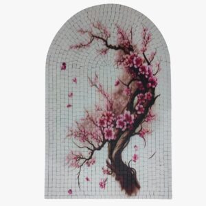 Cherry Blossom Tree UV printed mosaic wall art with textured stone tile surface