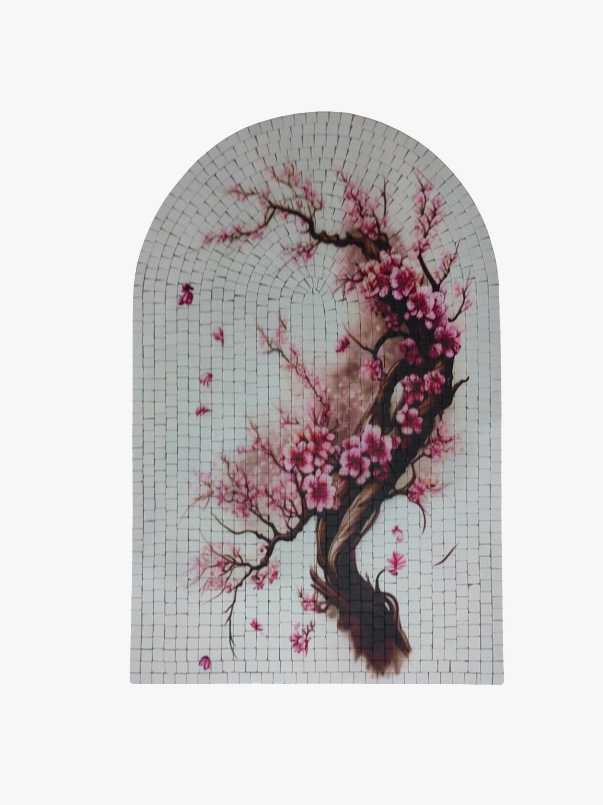 Cherry Blossom Tree UV printed mosaic wall art with textured stone tile surface
