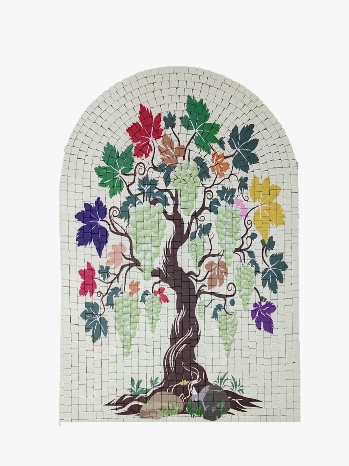Grape Vine Tree UV printed mosaic wall art with textured stone tile surface