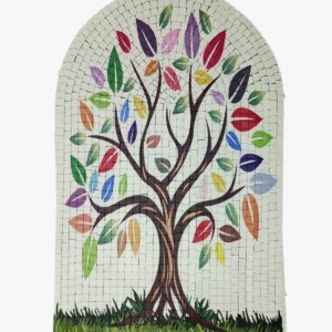 Colorful Leaves Tree UV printed mosaic wall art with textured stone tile surface