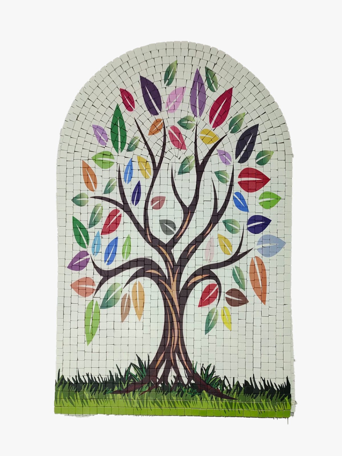 Colorful Leaves Tree UV printed mosaic wall art with textured stone tile surface
