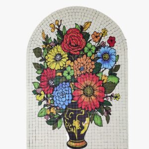 Flower Bouquet UV printed mosaic wall art with textured stone tile surface