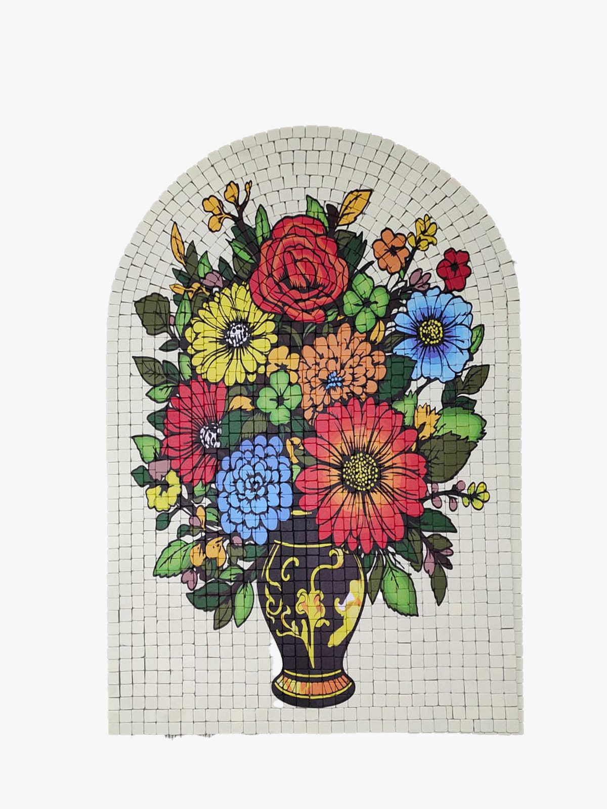 Flower Bouquet UV printed mosaic wall art with textured stone tile surface